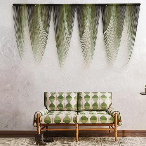 Macrame Wall Hanging Dip-Dyed Green Fiber Art Boho Wall Decor 57" W*41" L - Image 2