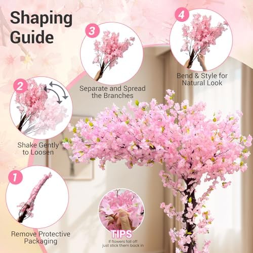 8.2FT Pink Artificial Cherry Blossom Tree with 1200+ Dense Silk Flowers, Realistic Wood Trunk Fake Sakura Floor Plant, Tall Indoor Outdoor Decor for Living Room Wedding Venue Hotel Home Office - Image 5