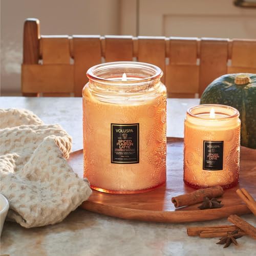 Voluspa Spiced Pumpkin Latte Large Scented Candle Jar 18 Oz, 100 Hr Burn - Image 2