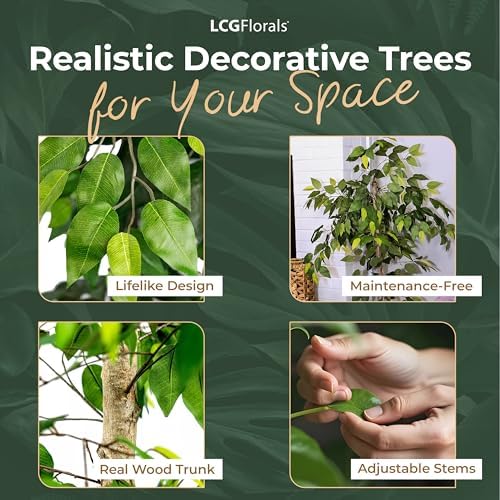 LCG Florals 4ft Ficus Tree in Black Metal Pot with Real-Wood Trunk - Indoor and Outdoor Faux Plants for Patio, Living Rooms, Offices & Outdoor Spaces - Image 5