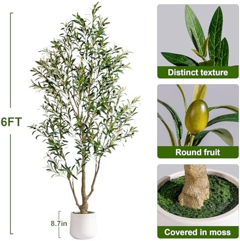 Tall Faux Olive Tree Large Artificial Trees with Pot Indoor Outdoor Realistic Floor Fake Plastic plantas for Modern Home Living Room Office Corner Farmhouse Fake Olives Plants Decor Housewarming Gift - Image 6