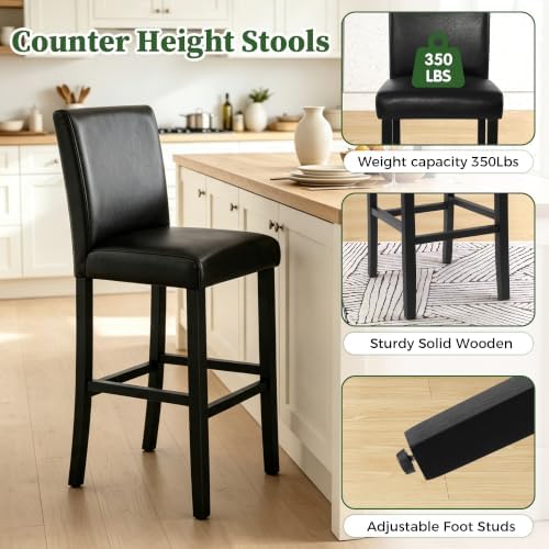 LSSPAID Bar Stools Set of 2, Black PU Leather 29 Inch Barstools - Image 3