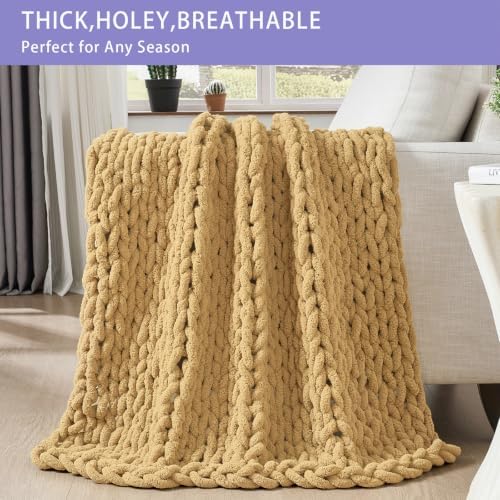 Bigacogo Chunky Knit Throw Blanket for Couch, 40x40 inches, Goldenrod - Image 4