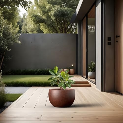 Kante Large Round Bowl Rusty Concrete Planter 19.9" Dia, Outdoor - Image 5