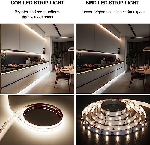 Pandery COB LED Strip Lights Natural White,24V Dimmable led Light Strip KIT with Remote and app Control,4000K 65FT/20m 8mm Wide Ra>90 Cuttable Flexible Strip Lights for Bedroom,Shelf,Cabinet - Image 6