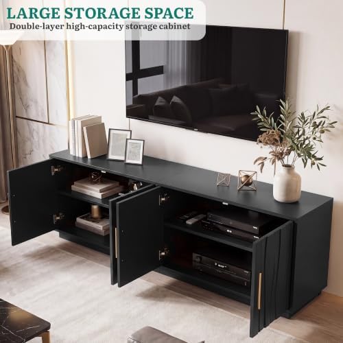 YITAHOME 70" Mid Century Modern TV Stand for 80 Inch TV, Storage, Black - Image 6