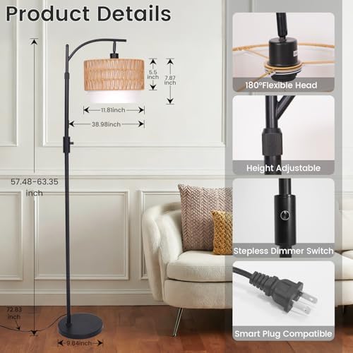 Boho Floor Lamp, Modern Black Standing Lamp with Dimmable LED Light - Image 3