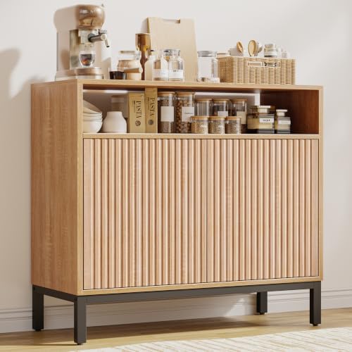 Mericonia 30 Inch Fluted Buffet Cabinet with Open Storage, Modern Sideboard with Doors & Adjustable Shelf, Accent Credenza Coffee Bar for Kitchen, Dining Room, Living Room, Entryway by MERICONIA
