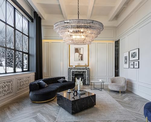 YIOSI 47 Inch Round Chandelier Clear Glass, Extra Large Drum Pendant Light for Dining Room, Modern Crystal Glass Ceiling Fixture Perfect for Living Room, Foyer - Image 4