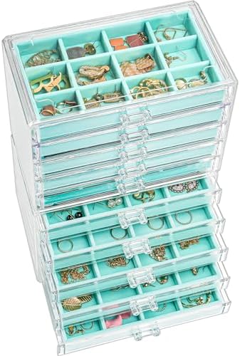 ProCase Earring Holder Organizer Jewelry Box with 10 Drawers, Aqua by ProCase