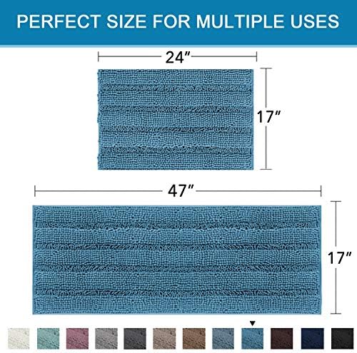 H.VERSAILTEX 2 Piece Bathroom Set - Super Absorbent Chenille Striped Bath Mats - Non Skid, Machine Washable - Turquoise Blue, 47 x 17 Plus 17 x 24 Inches - Image 2