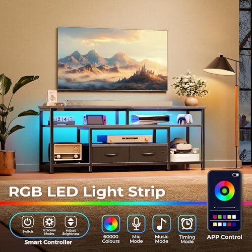 Huuger 54 Inch LED TV Stand with Power Outlets for 55 60 Inch TV - Image 2