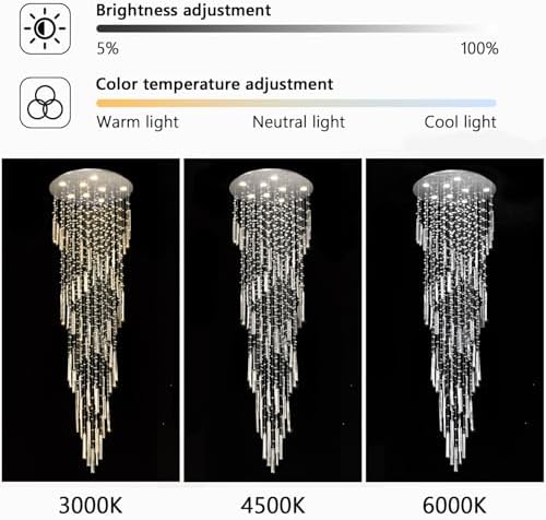 D24'' x H78'' Modern Crystal Chandelier High Ceiling Chandeliers for Entryway Glam Chandelier Large Raindrop Chandeliers LED Dimmable Light Fixtures for Staircaes Foyer Hallway Living Room - Image 4