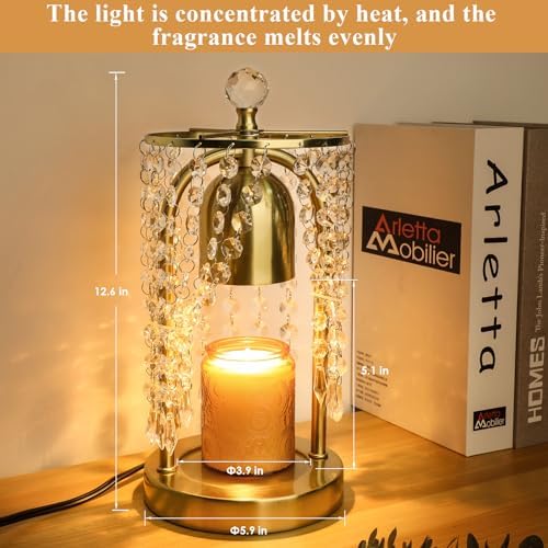 Gold Candle Warmer Lamp with Timer and Dimmer - Electric Candle Warmer,Crystal Candle Lamp for Bedroom Decor,Flameless Scented Candle Light Warmer,House Warming Gift New Home for Women - Image 3