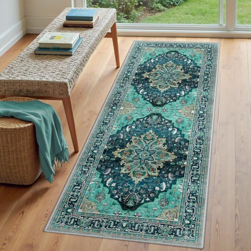RELEANY Washable Area Rug, Runner 3'x7', Teal - Image 2