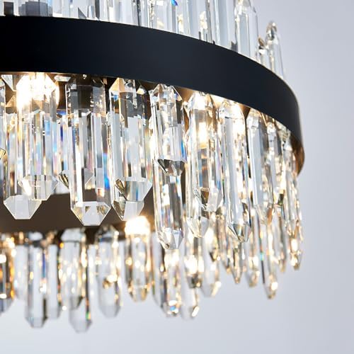 Black Modern Oval Crystal Chandelier, 16-Lights Luxury Chandeliers 2-Tiers K9 Crystal Chandelier Pendant, Light Fixture G9 Lights for Dining Living Room Entryway Kitchen Dia 23 inch - Image 5