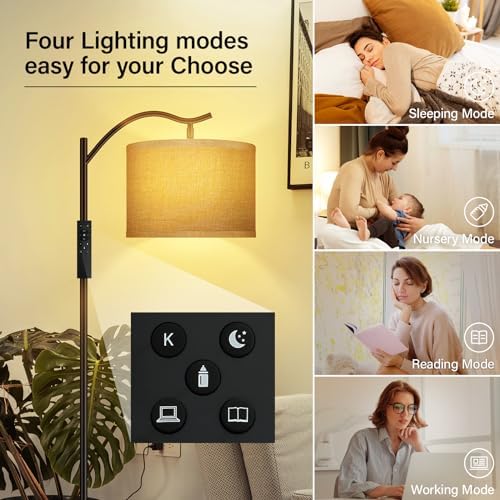 BoostArea Floor Lamp for Living Room,Arc Floor Lamp with Remote Control,Stepless Dimmable Brightness & Colors Temperature 2700k-6500k,Modern Standing Lamp for Bedroom Study Room Office,Jute - Image 5
