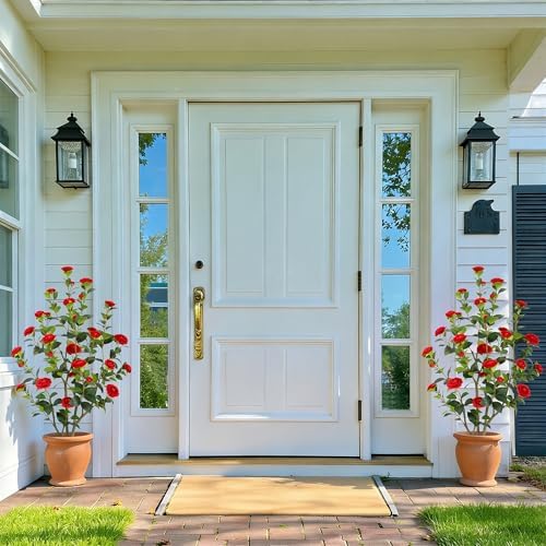 Nafresh 4FT Lush Artificial Red Camellia Tree Outdoor 2 Pack, 48inch Faux Camellia Plant, Fake Camellia Flowers Tree for Indoor Outdoor Living Room Home Patio Front Door Garden Decor - Image 2