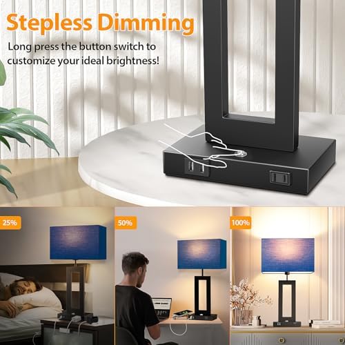 3 Color Temperatures Table Lamps for Bedrooms Set of 2, 22’’ Touch Control Bedside Nightstand Lamps with 2 USB Ports & AC Outlet, Stepless Dimmable Lamps with Blue Shade, Modern Decor for Living Room - Image 3
