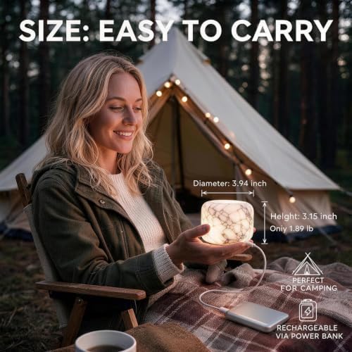 Natural Marble Table Lamp, Rechargeable Slap Bedside Lamp, 3 Way Dimmable USB-C Night Light, IPX4 Water Resistant Cordless Warm LED Lamp for Bedroom Desk Camping, Home Decor for Living Rooms - Image 3