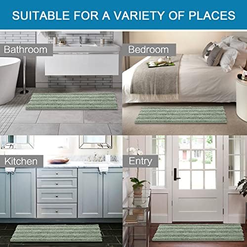 H.VERSAILTEX Bath Rugs for Bathroom Non Slip Bath Mats Extra Thick Chenille Striped Bath Rug Runners 47" x 17" Absorbent Fluffy Soft Shaggy Mats Dry Fast Plush Area Carpet for Bath Room - Sage - Image 6