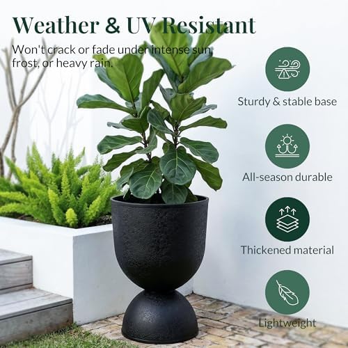 KOL 18 Inch Tall Planters, Black Plastic Urn Planters, 2 Pack - Image 2