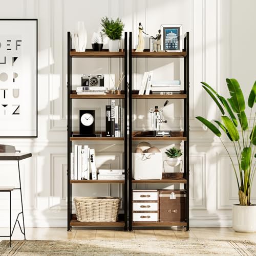NUMENN Narrow Bookshelf, 5 Tier Freestanding Shelving Unit, Vintage - Image 4
