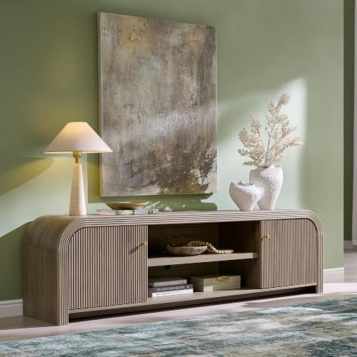 T4TREAM 70" Modern Fluted TV Stand with Storage, Alder Grey by T4TREAMFurniture