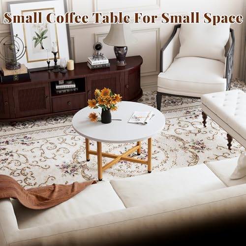 Coffee Table, 23.6" Small Coffee Tables, White Round Coffee Table - Image 2