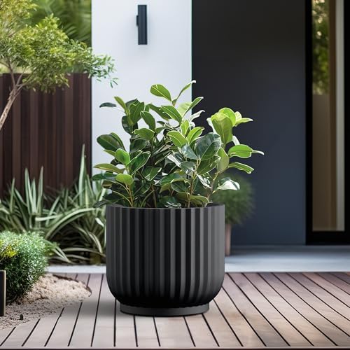 Kante Large Round Pedestal Black Concrete Planter 16.7" Dia, Outdoor - Image 4