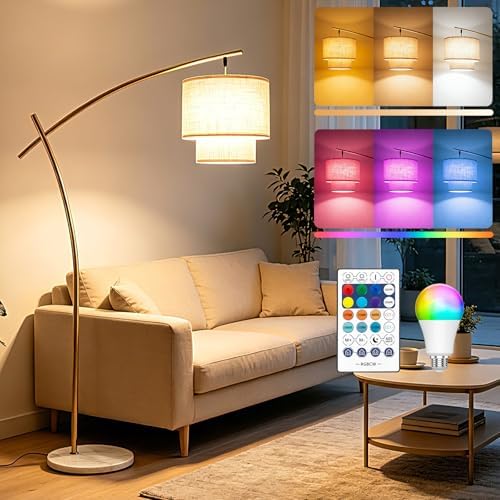 RGBCW Arc Floor Lamp with Remote Control, Standing Lamp for Bedroom by ACOHOOK