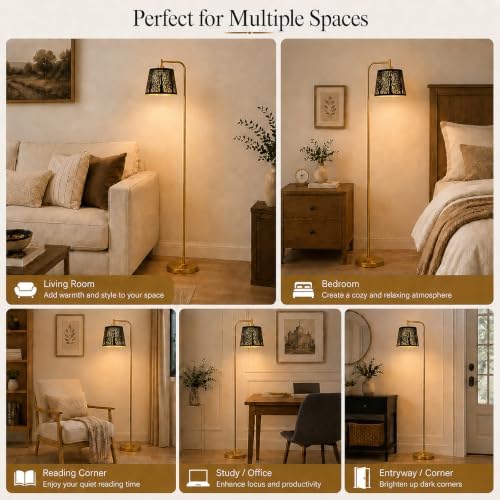 Arc Floor Lamp for Living Room, Black Tree Cutout Metal Shade - Image 5