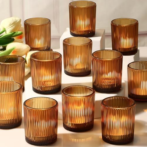 Votive Candle Holders, 24 Pack Amber Candle Holders for Christmas by Uniteland
