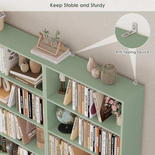 FOTOSOK 6 Tier Tall Bookshelf and Bookcase, Open Display Shelves, Green 2PK - Image 6
