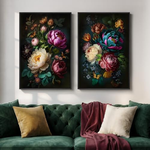 Large Framed Vintage Colorful Floral Wall Art for Living Room, 24x36 In by Cuspin