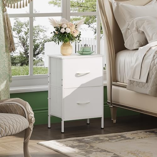 WLIVE White Night Stand, Small Dresser with 2 Drawers & Wooden Top, Nightstand with Fabric Bins, Bedside Table End Table for Bedroom, Closet, Entryway, College Dorm, White - Image 2
