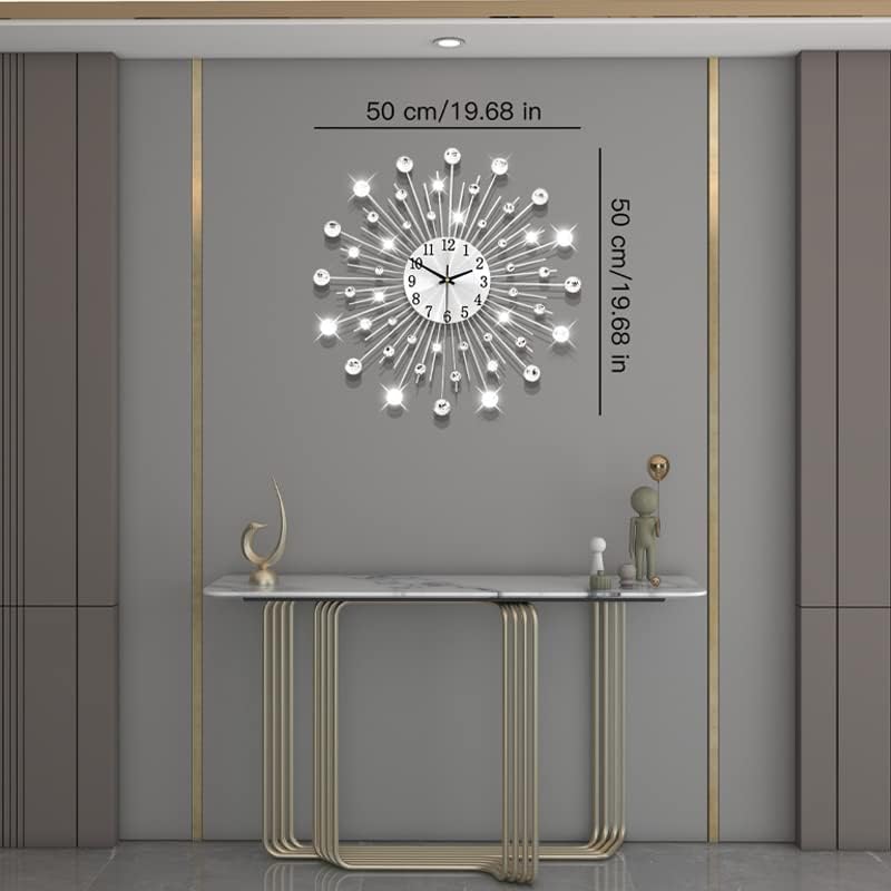 Large Decorative Wall Clock for Living Room Decor Silver Metal Crystal Modern Starburst Wall Clock 20 Inch Big Silent Quartz Clock Battery Operated Non Ticking for Kitchen Office Bedroom - Image 4