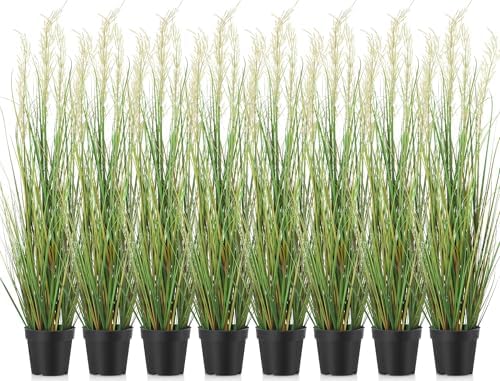 Jexine 8 Pcs 4 ft Tall Artificial Grass Plant Potted Artificial Greenery Floor Plants Faux Pampas Grass Tall in Pot for Housewarming Gift House Garden Bathroom Lobby Outdoor Decoration by Jexine