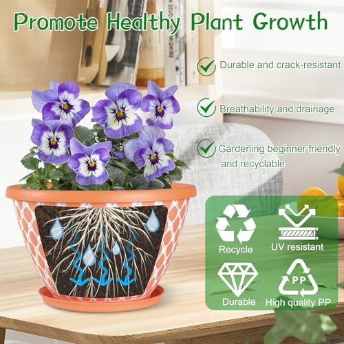 Nooulap 8 Inch Plant Pot, 6 Pack Small Flower Pots - Image 4