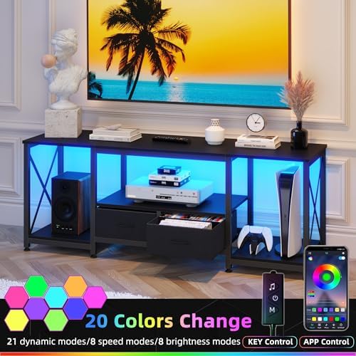 GYIIYUO TV Stand with Fabric Drawers - Entertainment Center and Industrial TV Console Table with Open Storage Shelves for Living Room, Bedroom - 55.1" Black - Image 4