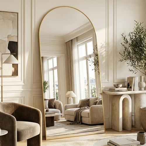 Suidia 88"x44" Arched Full Length Mirror with Stand, Gold Floor Mirror - Image 2