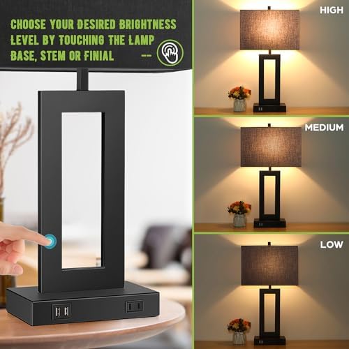 TOBUSA 28" Black Modern Table Lamp Set of 2 with 2 USB Ports&AC Outlet - Image 4