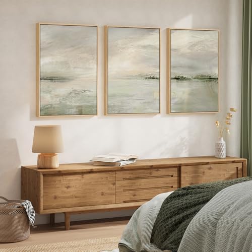 Large Framed Sage Green Abstract Landscape Wall Art, 3 Piece Set, 20x30 In - Image 2