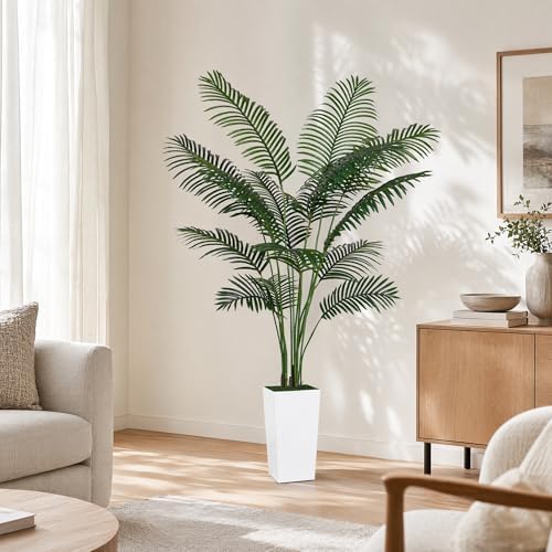 6FT Fake Palm Tree with Tall White Planter, Realistic Artificial Plants Indoor for Home Decor, Office and Living Room - Image 2