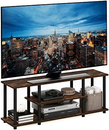 Furinno Turn-N-Tube No Tools 3D 3-Tier Entertainment Stand up to 50 inch TV, Amber Pine/Black by Furinno-FitsYourSpaceFitsYourBudget