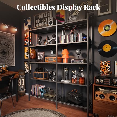 Huuger 5 Tier Bookshelf, L Shaped Corner Bookshelf with 10 Open Shelves, 49.4 Inch Straight Wide Bookcase with Metal Frame and Wooden Board, Adjustable Feet, Black - Image 3