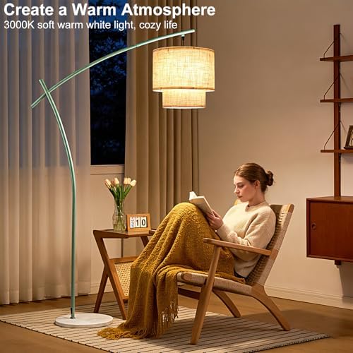 Lightdot Arc Floor Lamp, Modern Standing Lamps with Double Linen Lampshade - Image 4