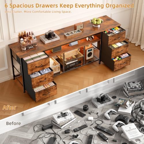 Furologee 63 Inch LED TV Stand, Entertainment Center, Rustic Brown - Image 6