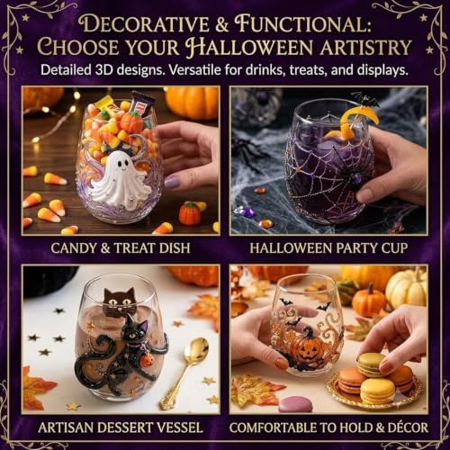 3D Halloween Embossed Handmade Black Cat Glassware Collection - Image 3