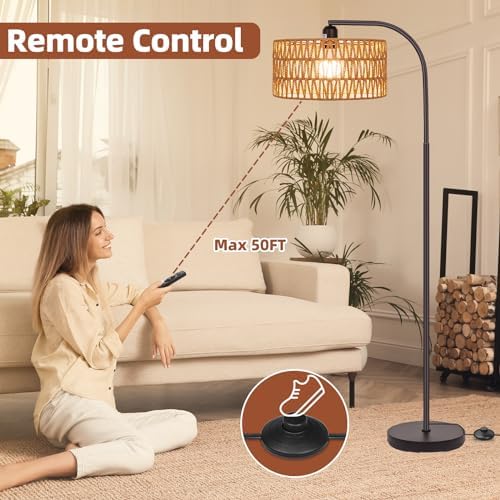 Brilvibera Boho Floor Lamp with Dimmable Bulb Rattan Double Shade Lamp - Image 5